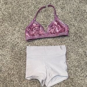 Sequin Bikini Top and White Shorts Set - Details Dancewear